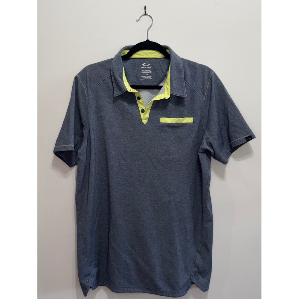 Oakley Mens Tailored Fit Polo Shirt Gray Neon Yellow O Hydrolix Golf Top Large